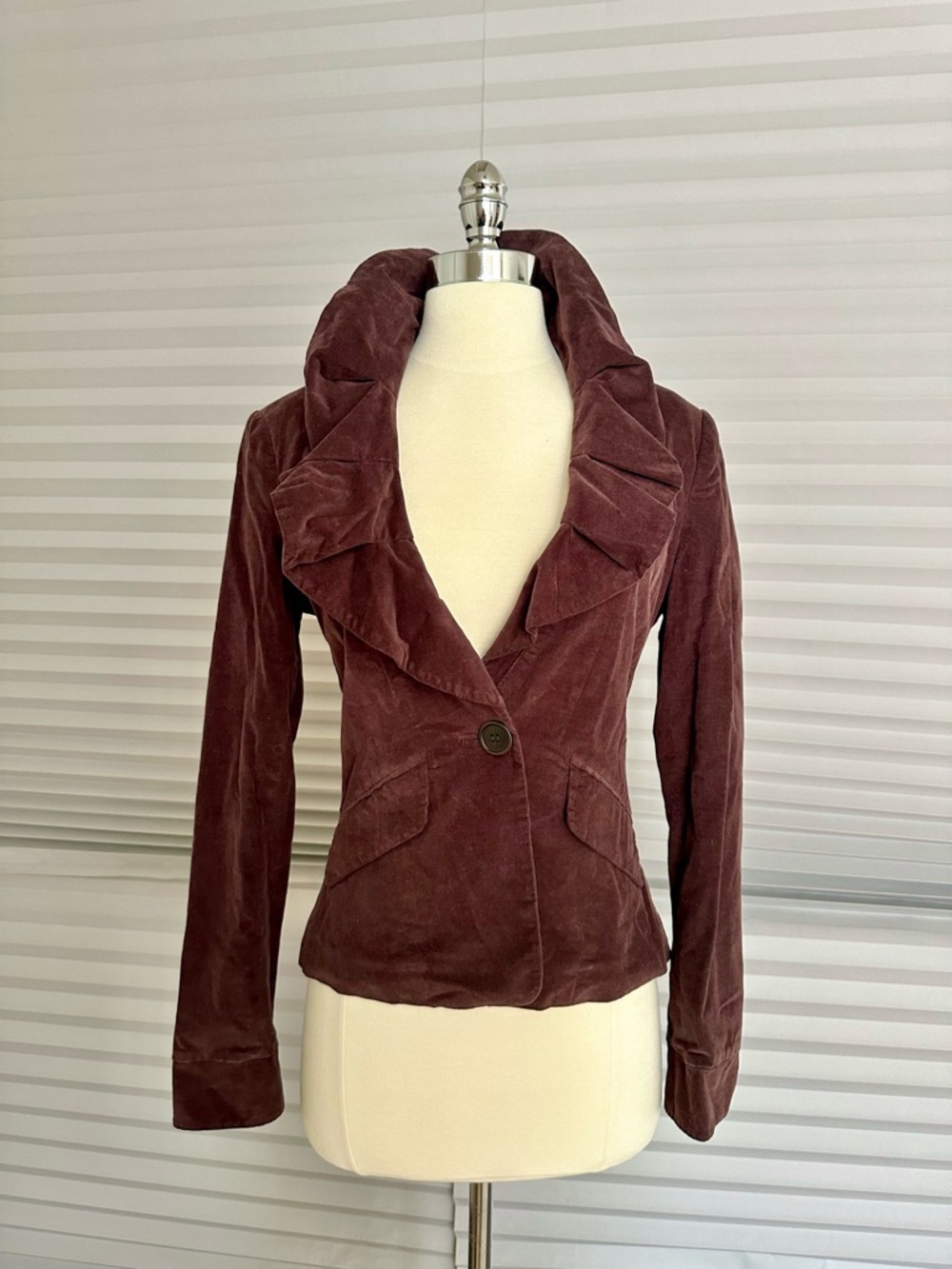 BCBGMaxAzria Ruffle Collar Blazer Jacket - Brown